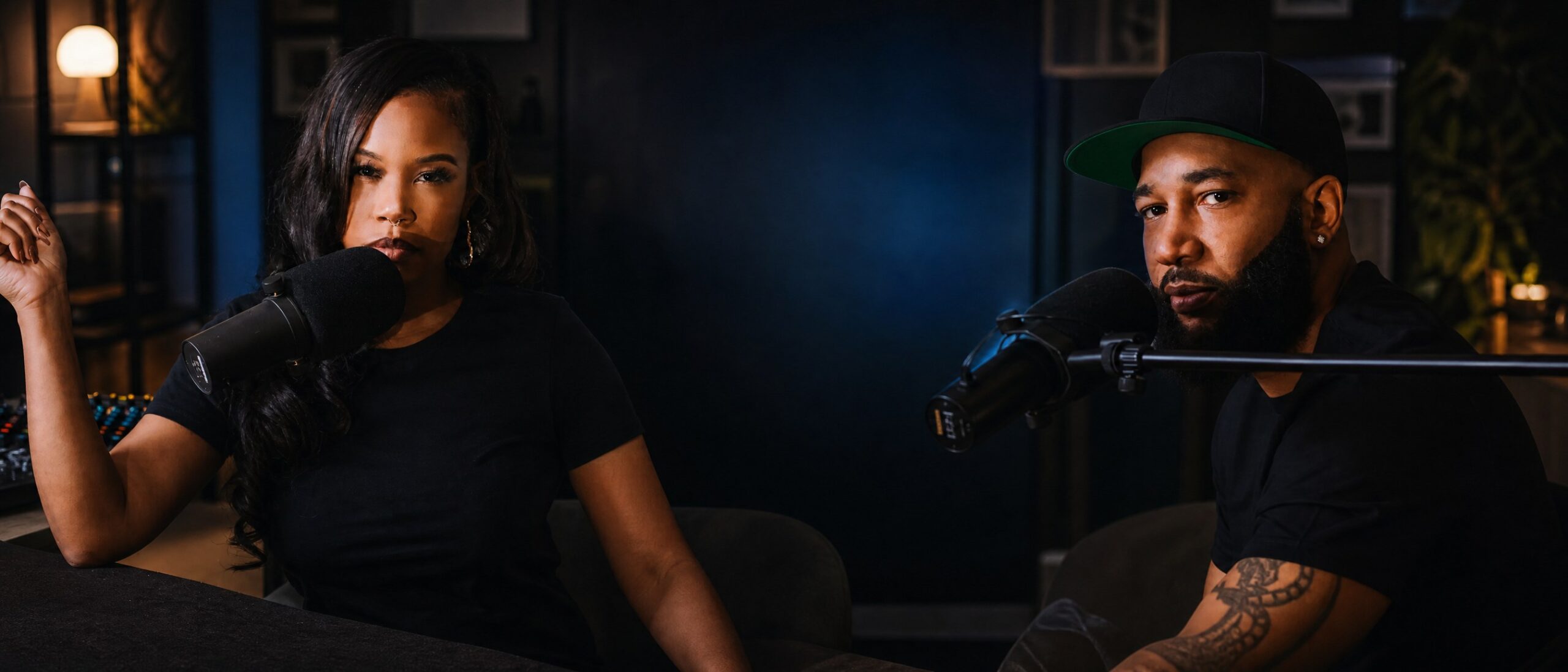 Angel and Gazza recording The Stonecrest Podcast in studio